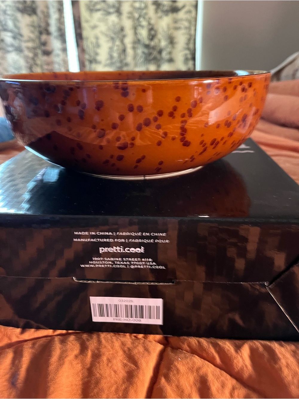Pretti.Cool Tortoiseshell Serving Bowl 9.5” Ceramic Amber Speckled